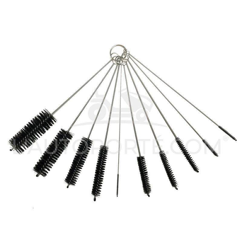 KIT 10 BROSSES Ø 2 à 25 mm de NETTOYAGE CONDUIT GICLEUR CARBU