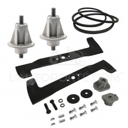 PACK 2 PALIERS + 2 LAMES 46 cm + COURROIE GGP J92 AVANT 2007