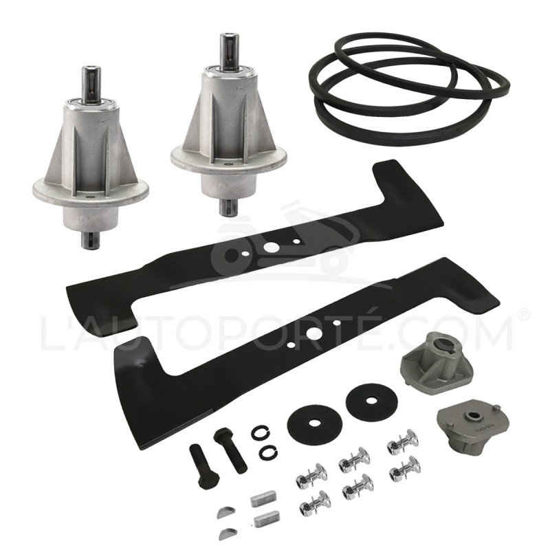 PACK 2 PALIERS + 2 LAMES 46 cm + COURROIE GGP J92 AVANT 2007