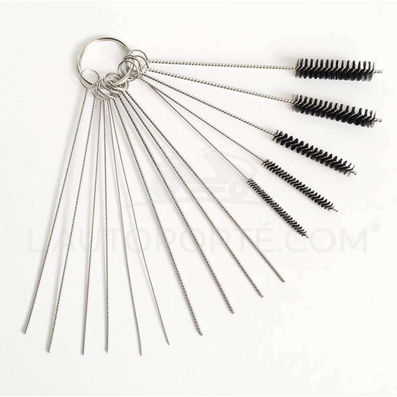 KIT 15 BROSSES Ø 0,70 à 8 mm de NETTOYAGE CONDUIT GICLEUR CARBU