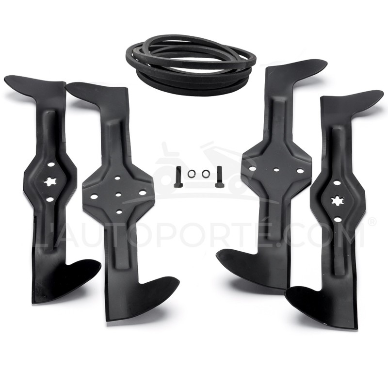PACK 4 LAMES CROISÉES 5 & 6 ÉTOILES 46 cm + COURROIE + VISSERIE HUSQVARNA