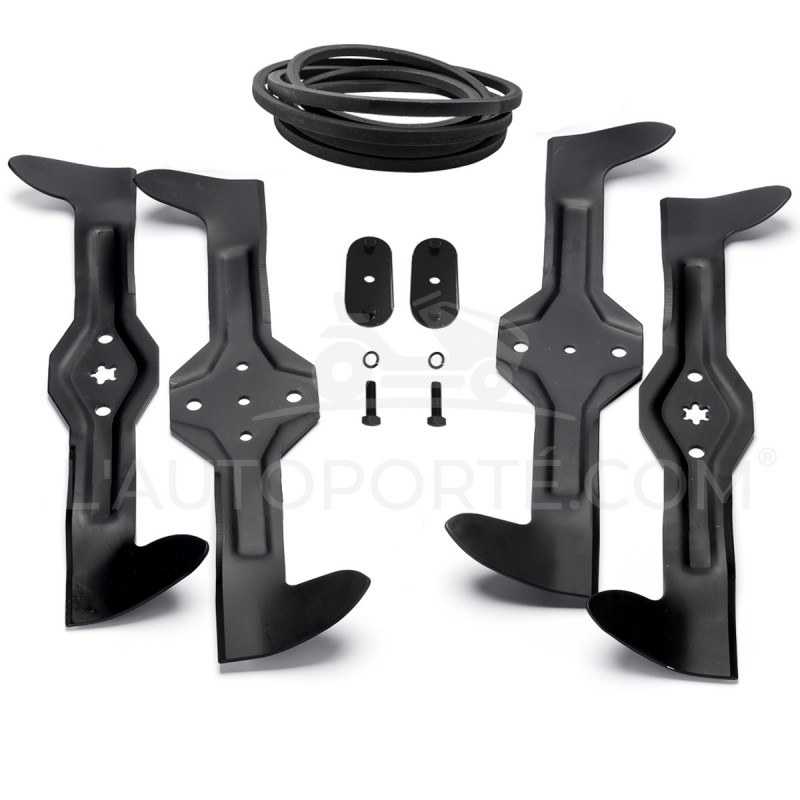 PACK 4 LAMES CROISÉES 5* & 6* 53,5 cm + COURROIE + SUPPORTS HUSQVARNA