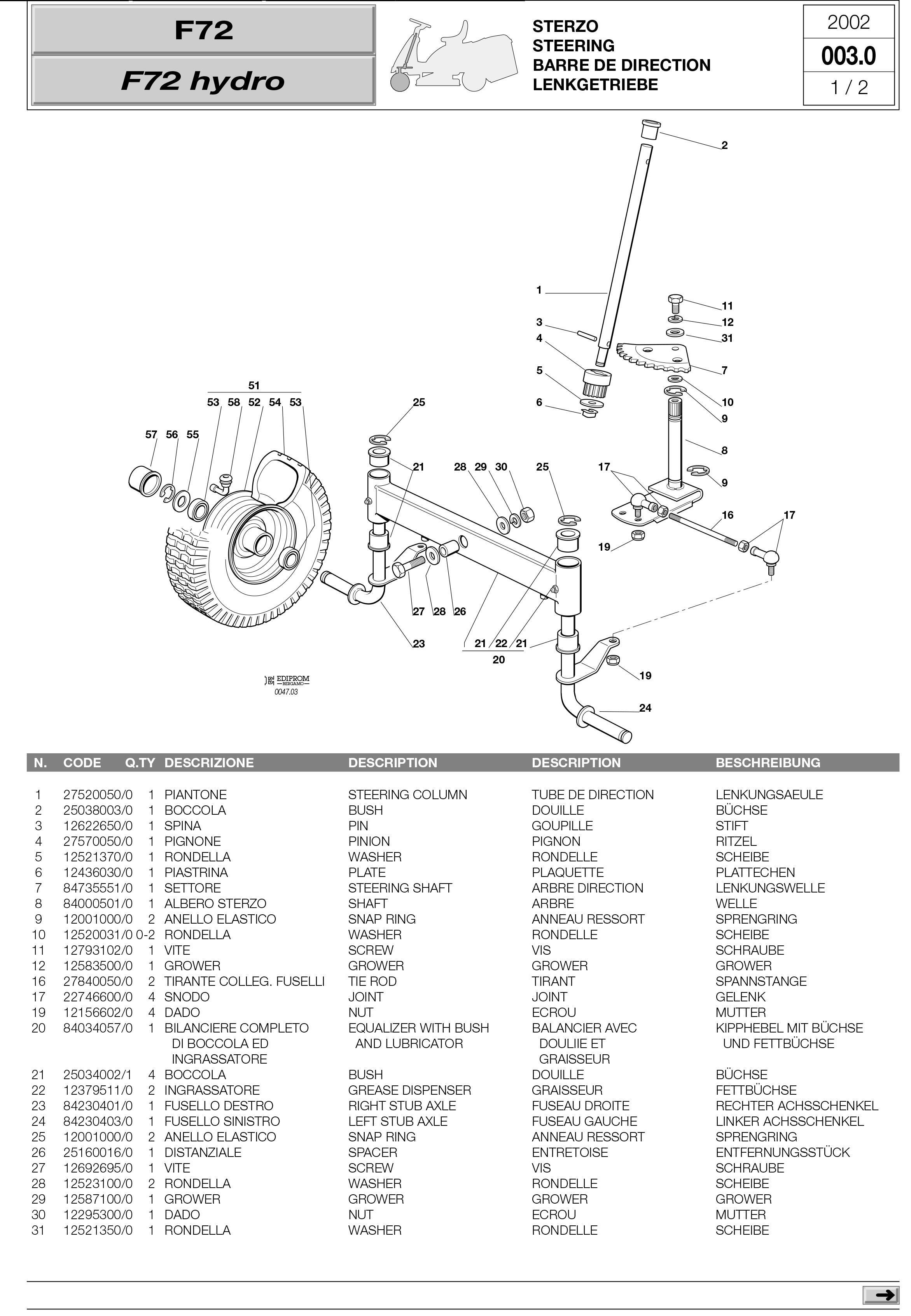 Vues Éclatées Chassis / Direction F72 — free download