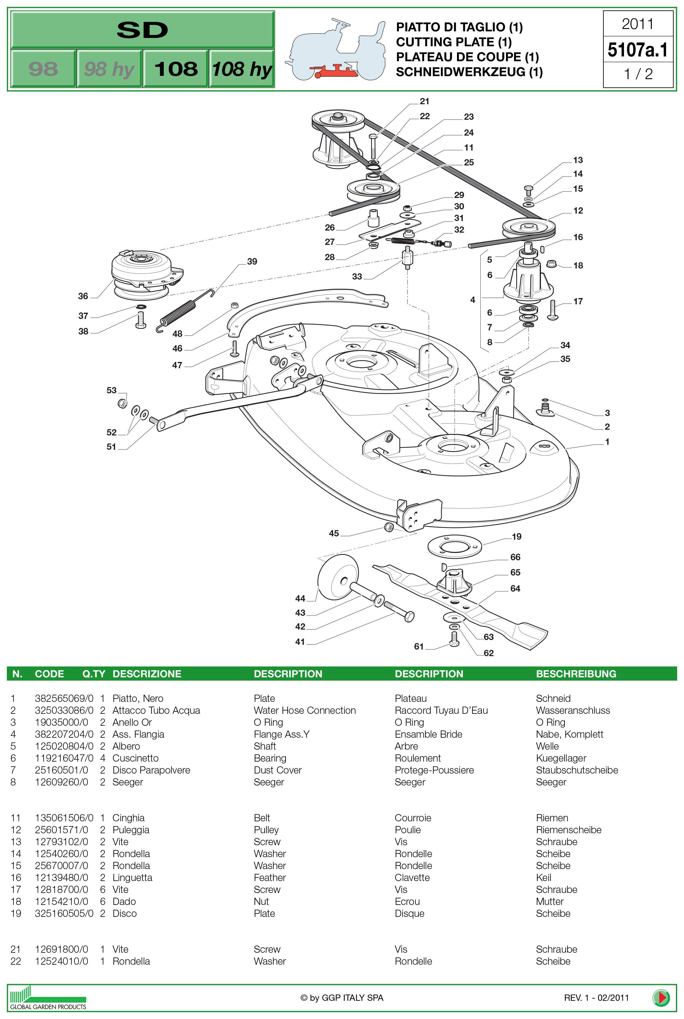 Vues Éclatées Plateau de Coupe SD98